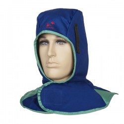 Blue welding hood, fireproofed